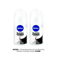 NIVEA - Desodorante Roll On Black & White Invisible Clear 2 Unid