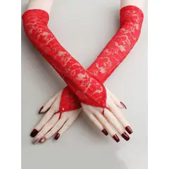 GENERICO - GUANTES LOLITAS ROJO CON ENCAJES