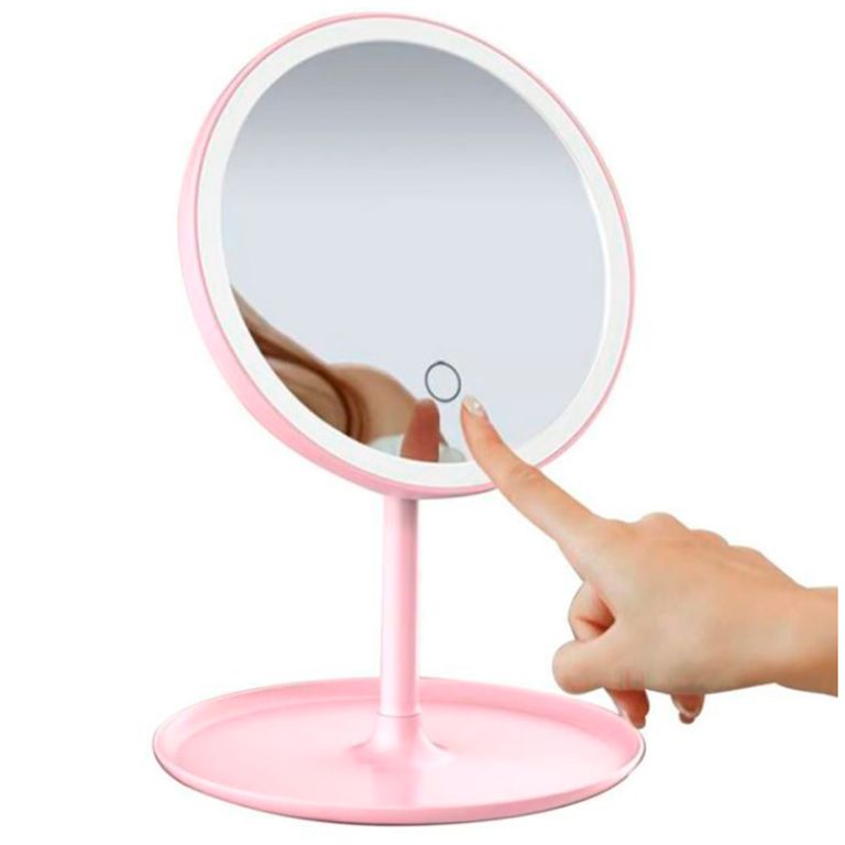 Espejo Led Tactil Maquillaje Luz Escritorio Rosado