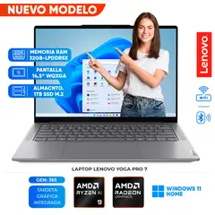 LENOVO - Laptop Yoga Pro 7 14ASP9, AMD RYZEN AI 9 365, RAM 32GB LPDDR5x, 1TB SSD, 14.5" WQXGA + OLED