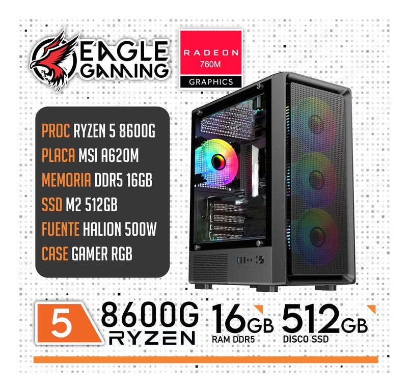 COMPUTADORA PC RYZEN 5 8600G RAM 16GB + SSD 512GB + RADEON 760M