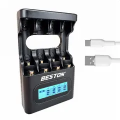 BESTON - Cargador Pilas AA AAA Litio Ni-Mh Usb C Universal Modelo 2025