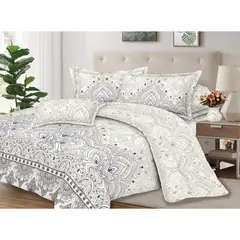 PENTHA - Juego de Sábanas 100% Suave Algodón 2Plazas 4 Piezas 2000 Hilos Blanco Gris