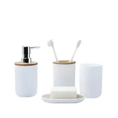 GENERICO - Set de Accesorios Para Baño diseño moderno x4 pzs - Color Blanco
