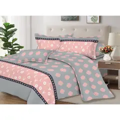 Pentha - Juego de Sábanas 100% Suave Algodón 2Plazas 4 Piezas 2000 Hilos Rosa Gris