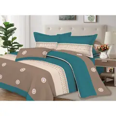 PENTHA - Juego de Sábanas 100% Algodón 2Plazas 4 Piezas 2000 Hilos Turqueza Beige