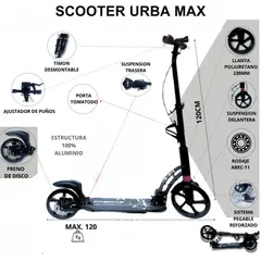 GENERICO - Scooter Urba Max para niño adulto color negro