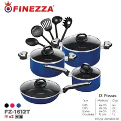 FINEZZA - Juego de ollas antiadherentes de 13 pzs FZ-1612T -Azul