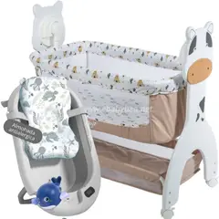 EBABY - Cuna Mecedora Eléctrica Aura BEIGE + Tina plegable cojín P