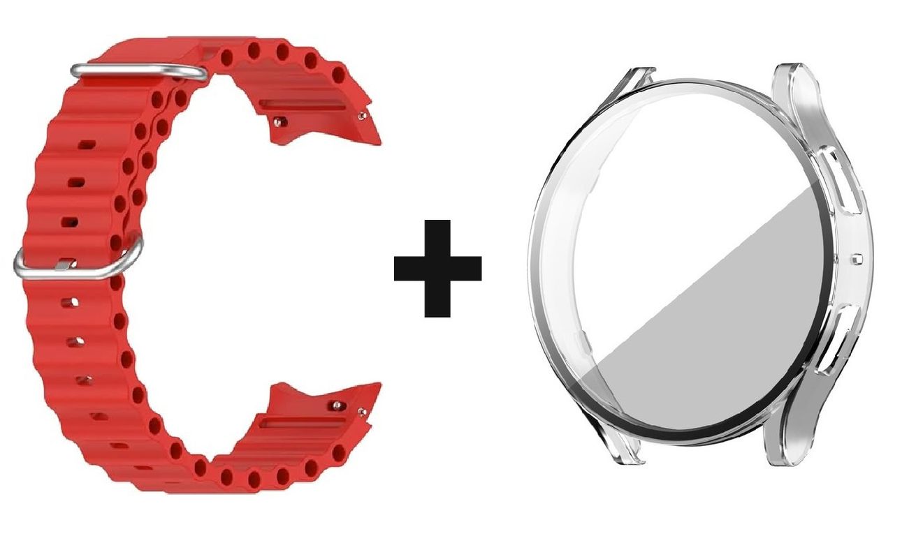 CORREA SILICON ROJO + BUMPER TRANSPARENTE 40 MM PARA SAMSUNG WATCH 4