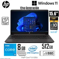 HP - Laptop 250 G9 Intel Core i5-1235U 8GB RAM 512GB SSD 15.6" HD Gris Oscuro - 9S7D5AT