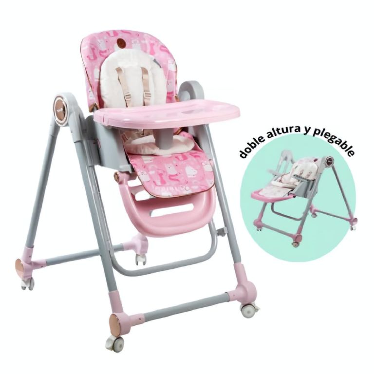 Silla de Comer Plegable Graduable Rosado Bebe