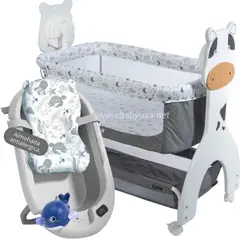 EBABY - Cuna Mecedora Eléctrica Aura PLOMO + Tina plegable cojín P