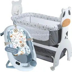 EBABY - Cuna Mecedora Eléctrica Aura PLOMO + Tina plegable cojín C