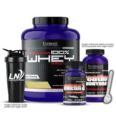ULTIMATE NUTRITION - Prostar 100 % Whey 5 LB - Vainilla Crema + Creatina Ultimate 300 g + Omega 3 Ultimate 90 cap + Shaker Scoop