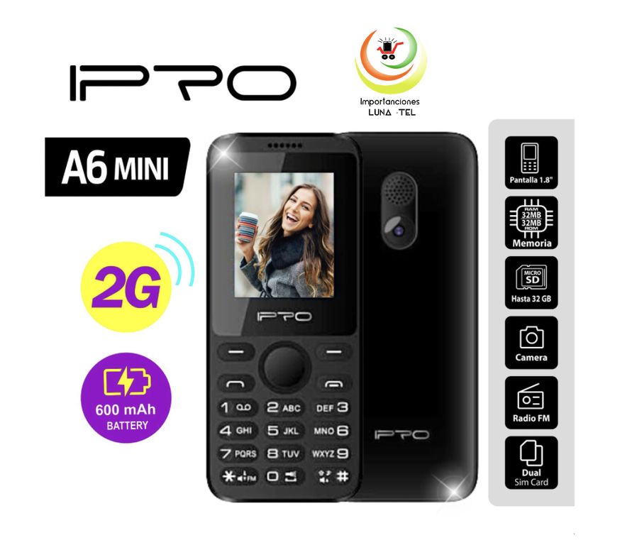 CELULAR BASICO A6 MINI 2G PANTALLA 1.8" Y CAMARA VGA