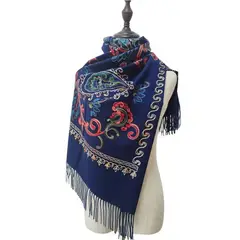 GENERICO - Bufanda Chal Bordado Azul Marino Con Detalles Para Mujer