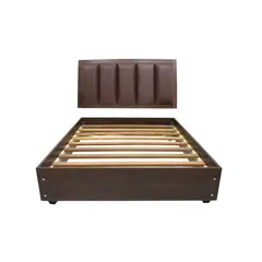 MUEBLES MACRUMO - Cama de melamina tapizada de ultra cuero modelo Cali - 2 Plz - Marrón