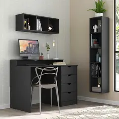 VENTITAS HOME - Escritorio Vintage Mónaco 4 Cajones Color Negro