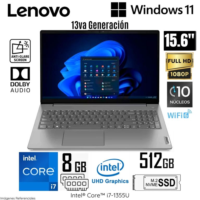 Laptop V15 G4 IRU Intel Core i7-1355U 8GB RAM 512GB SSD 15.6" FHD Iron Grey- 83A100EQLM