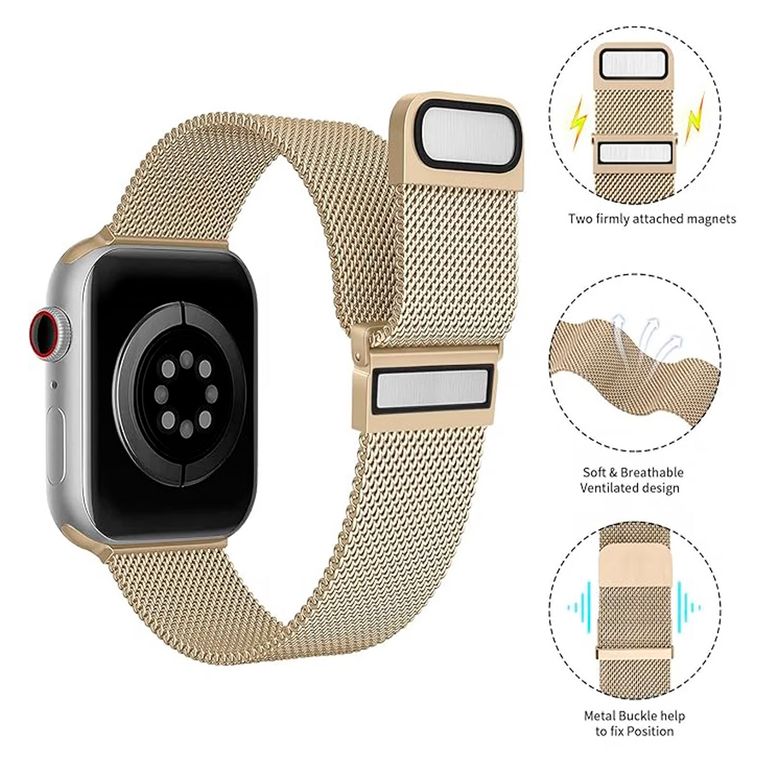 Correa Milanese Imantada Para Apple Watch 42mm Champagne