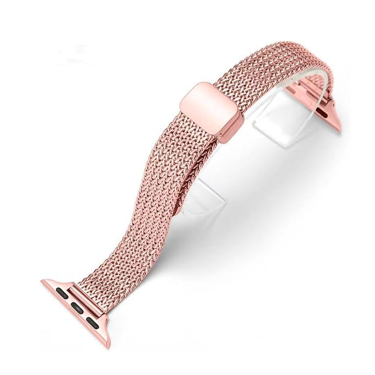 Correa De Metal Con Malla En Espiga Para Apple Watch 45mm Rosa