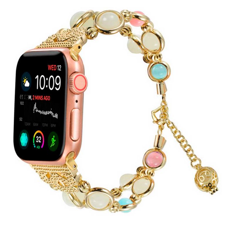 Correa De Perlas Luminosas Para Apple Watch 42mm Dorado