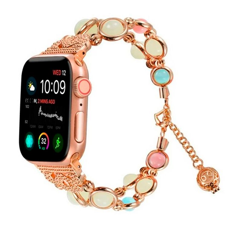 Correa De Perlas Luminosas Para Apple Watch 45mm Rosa Gold