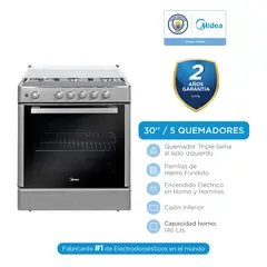 MIDEA - Cocina a Gas Venus 30” 5 Quemadores Negra con Horno