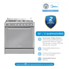 MIDEA - Cocina a Gas Venus 30” 5 Quemadores Acero Inoxidable