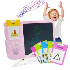 GENERICO - Juego Didáctico Tableta de Escritura LCD + Lector de Tarjetas Parlantes - Rosado