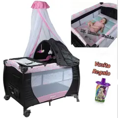 EBABY - Cuna para Bebe con Tull y Mecedora Rosado Rabbit