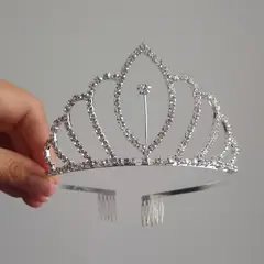 GENERICO - Corona tiara grande plateada cumpleaños princesa Tiana