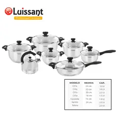 LUISSANT - JUEGO DE OLLAS DE 14 PZAS EN ACERO INOXIDABLE