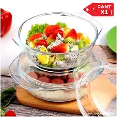 INSPIRA - Bowl de vidrio ensaladera frutera elegante con tapa
