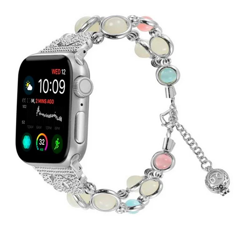 Correa De Perlas Luminosas Para Apple Watch 41mm Plata