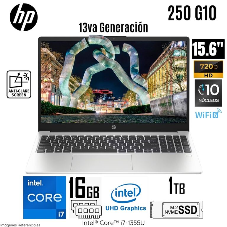 Laptop 250 G10 Intel Core i7-1355U 16GB RAM 1TB SSD 15.6" HD Free Dos Silver - 9S7D1LS