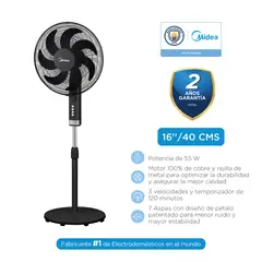 MIDEA - Ventilador de Pedestal Zefiro 16’’ 40 cm Negro