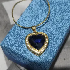 GENERICO - Set Collar ajustable Corazón Azul & Aretes dorados