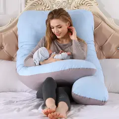 GENERICO - Almohada Multi Postural para Embarazo y Lactancia plomo y celeste