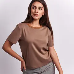 SULKAY - Polo Chloe Manga corta Algodón Mujer Marrón