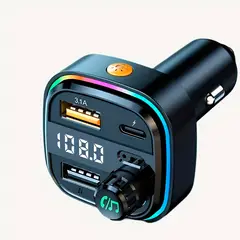 GENERICO - TRANSMISOR FM BLUETOOTH Y CARGADOR TIPO CENICERO PARA AUTO RGB