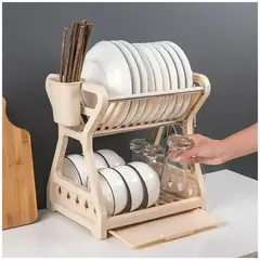 GENERICO - Escurridor de Platos Vajilla 2 Niveles Soporte para Cubiertos Crema