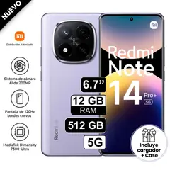 REDMI - Celular Xiaomi Note 14 Pro Plus 5G 6.6" Pulg 12GB RAM 512GB 200MP Lila