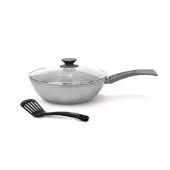 FINEZZA - Sarten Wok Ultragranito Antiadherente de 24 cm Plateado FZ-W324TM