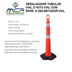GENERICO - SEÑALIZADOR TUBULAR VIAL DELIMITADORA DE SEGURIDAD CON CINTAS REFLECTIVA ALTO 1M