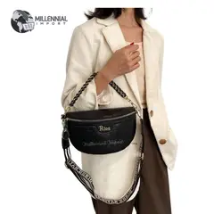 GENERICO - Cartera Riñonera de Mujer con Cadena y Correa Cruzada Cuero PU