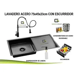 GENERICO - LAVADERO 75x45x23 cm ACERO CON ESCURRIDOR + MEZCLADORA RESORTE