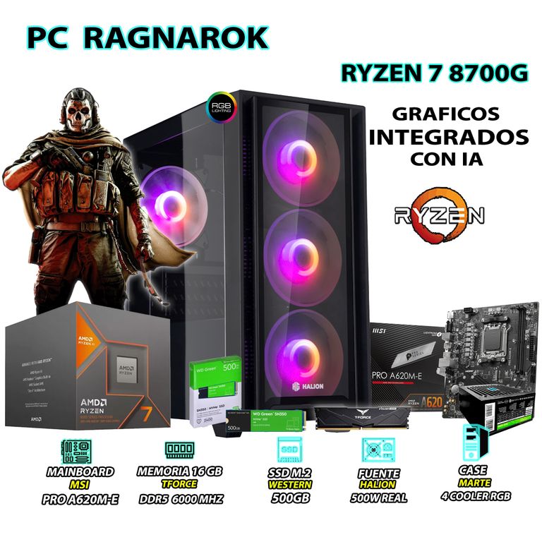 Computadora PC Ryzen 7 8700G RAM 16GB DISCO 500GB SSD CON GRAFICOS RADEON