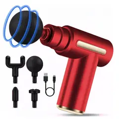 MASSAGE GUNS - Pistola Masaje Muscular Rojo Recargable 6 Velocidades